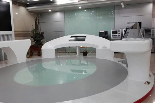 Guangzhou HSBC solid surface stone furniture construction design co-operation case introduction