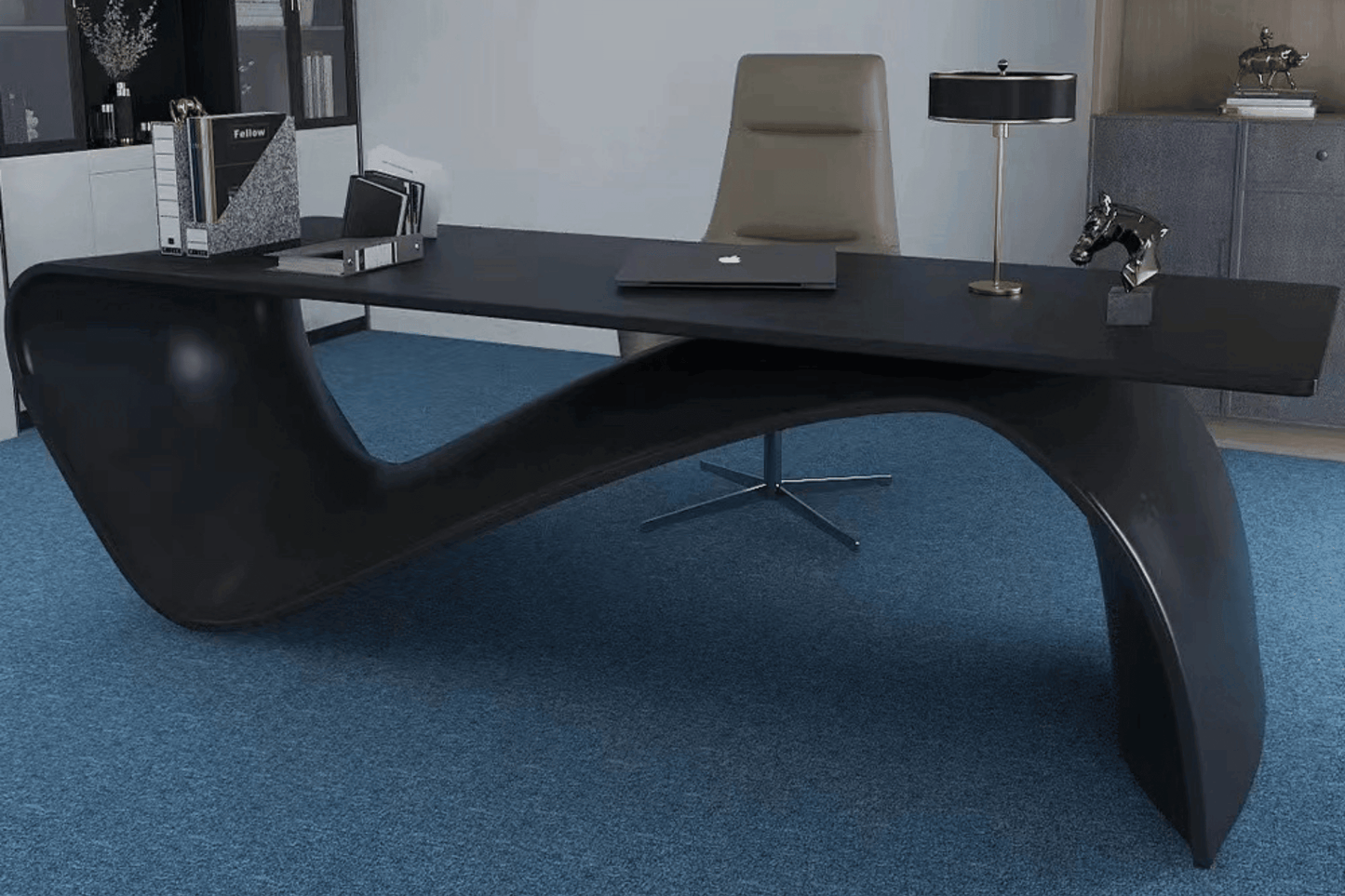YHS Custom Manager Desk Ideas Shaped Black Office