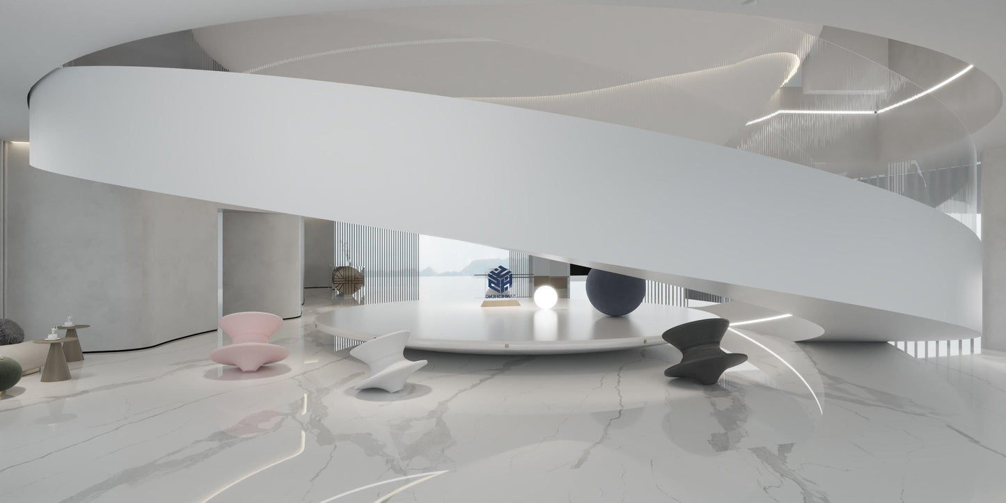 YHS Luxury spiral staircase white stone revolving