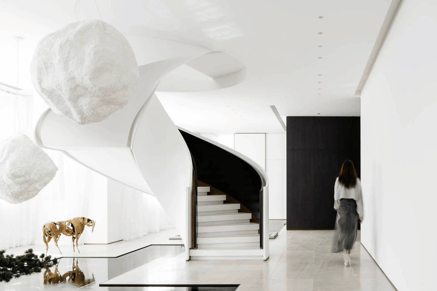 YHS Custom solid surface stone Spiral Staircase Light Luxury Fashion