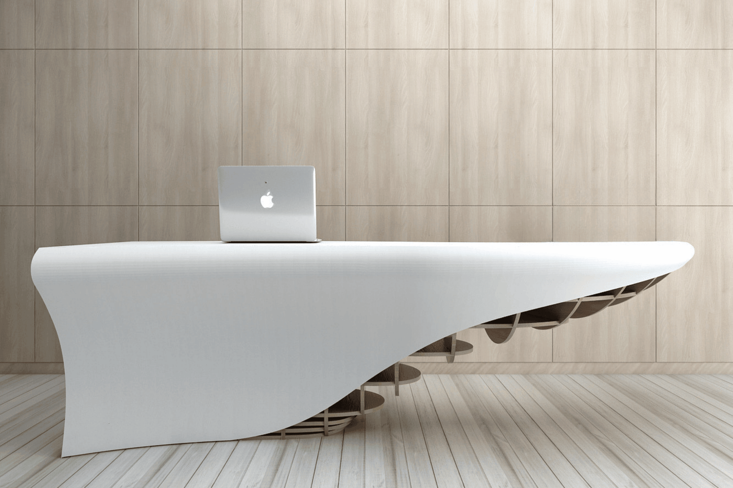 YHS Custom solid surface stone White Creative Shaped Company Front Desk Reception Desk