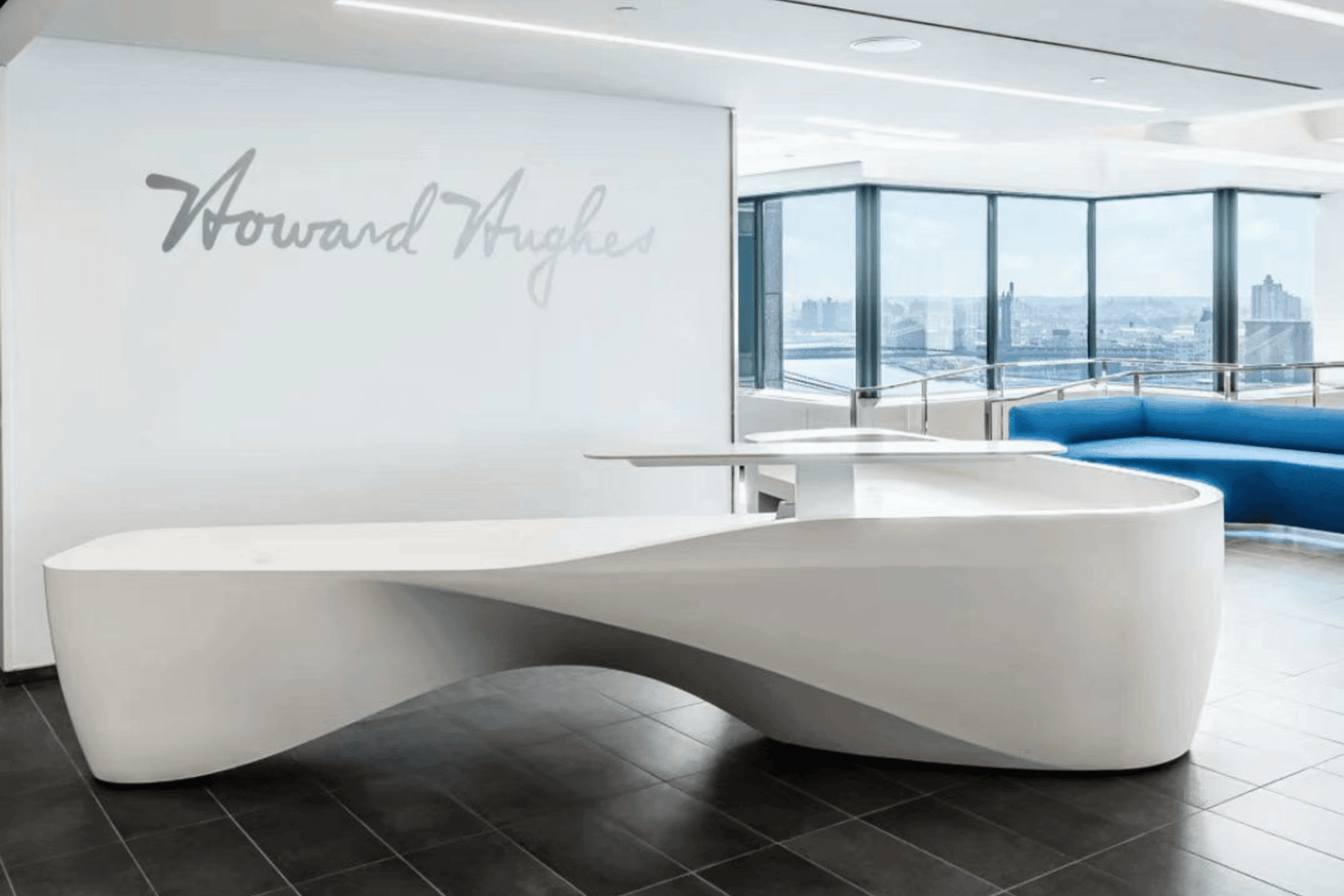 YHS Custom solid surface stone Reception Desk White Shaped Creative