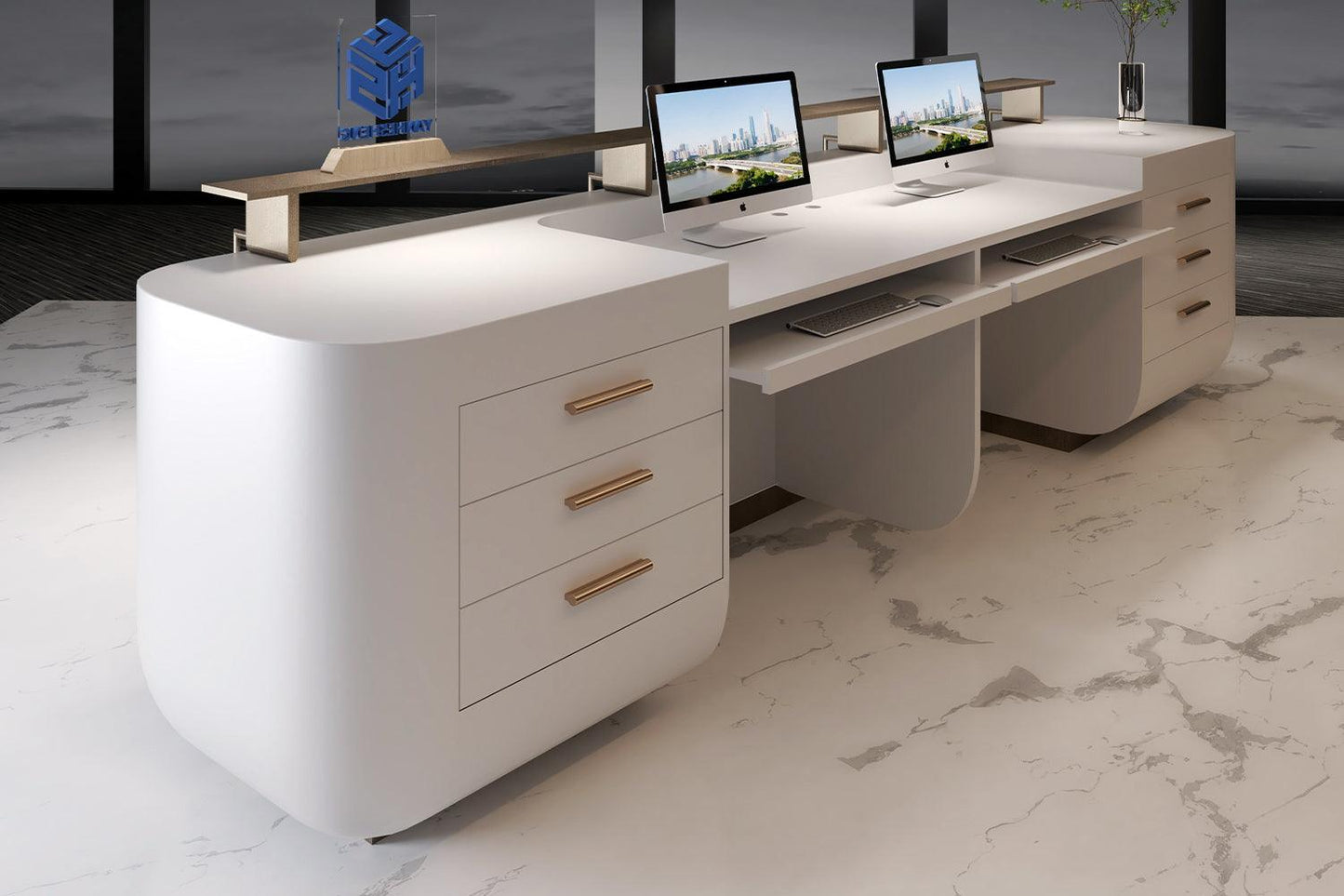 seamless white modern office furnitre reception counter 2 per