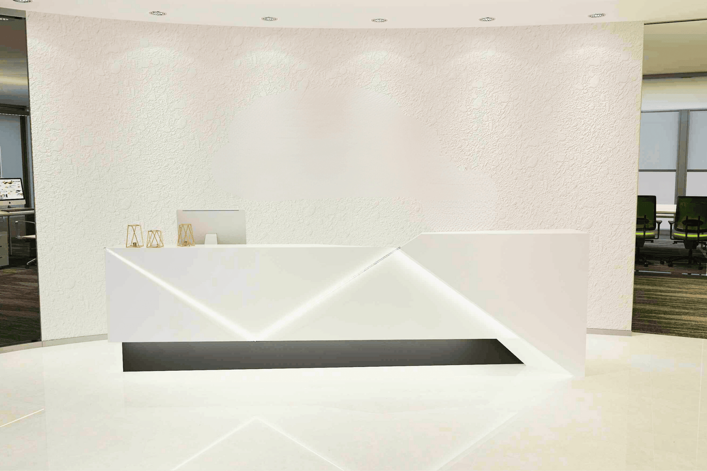 YHS Custom solid surface stone Reception Desk LED Light Luxury Style