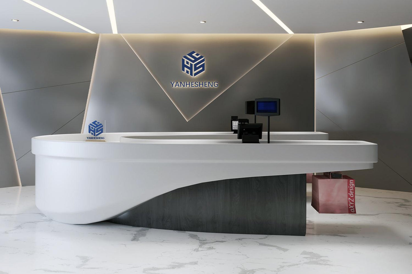 New design store custom U-shaped acrylic artificial stone cashier counter