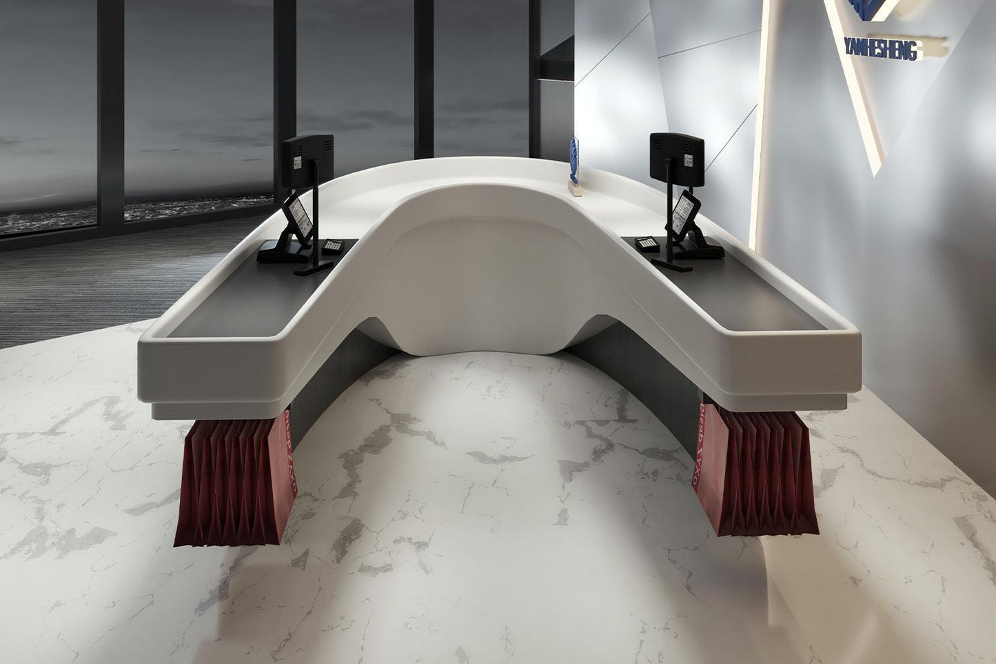 Yanhesheng custom acrylic artificial stone gray u-shaped shopping mall cashier counter