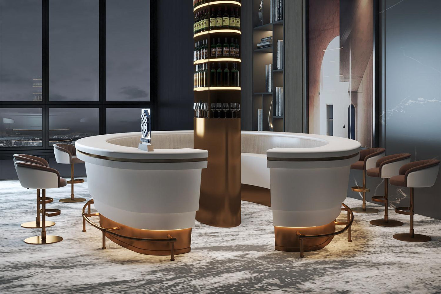 custom solid surface countertops round wine bar furniture stone bar white gold 5meter