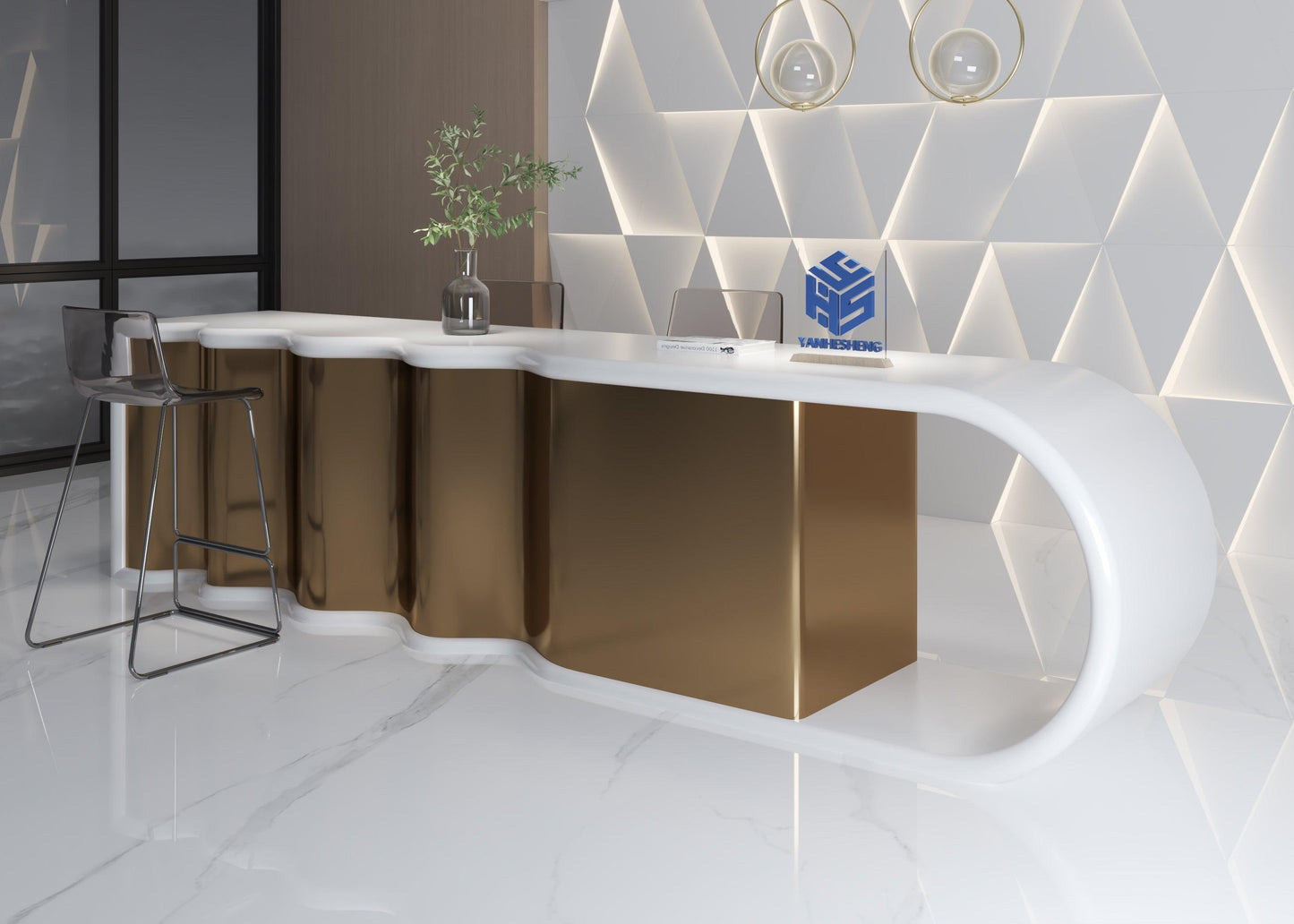 YHS kitchen buffet with hutch solid surface white countertop ISLAND