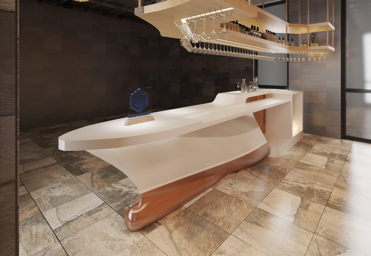 YHS solid surface arc bar counter size design for coffee shop