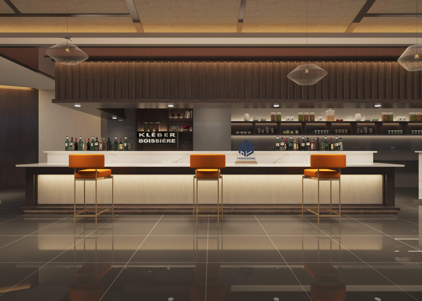 YHS LED marble white solid surface bar counter modern Wine bar