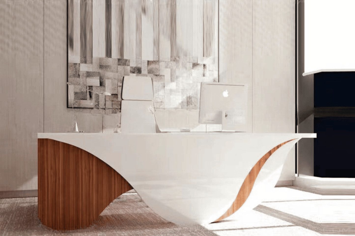YHS Custom arc design manager desk White L-Shape Minimalist
