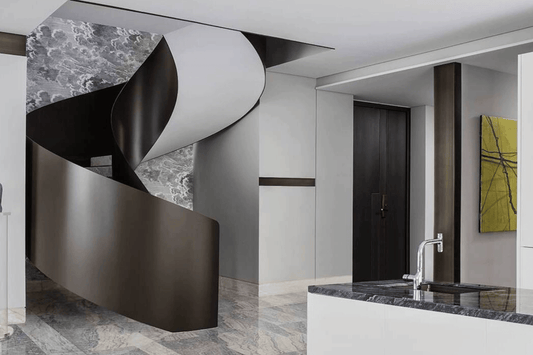 YHS Custom solid surface stone Spiral staircase black and white light luxury
