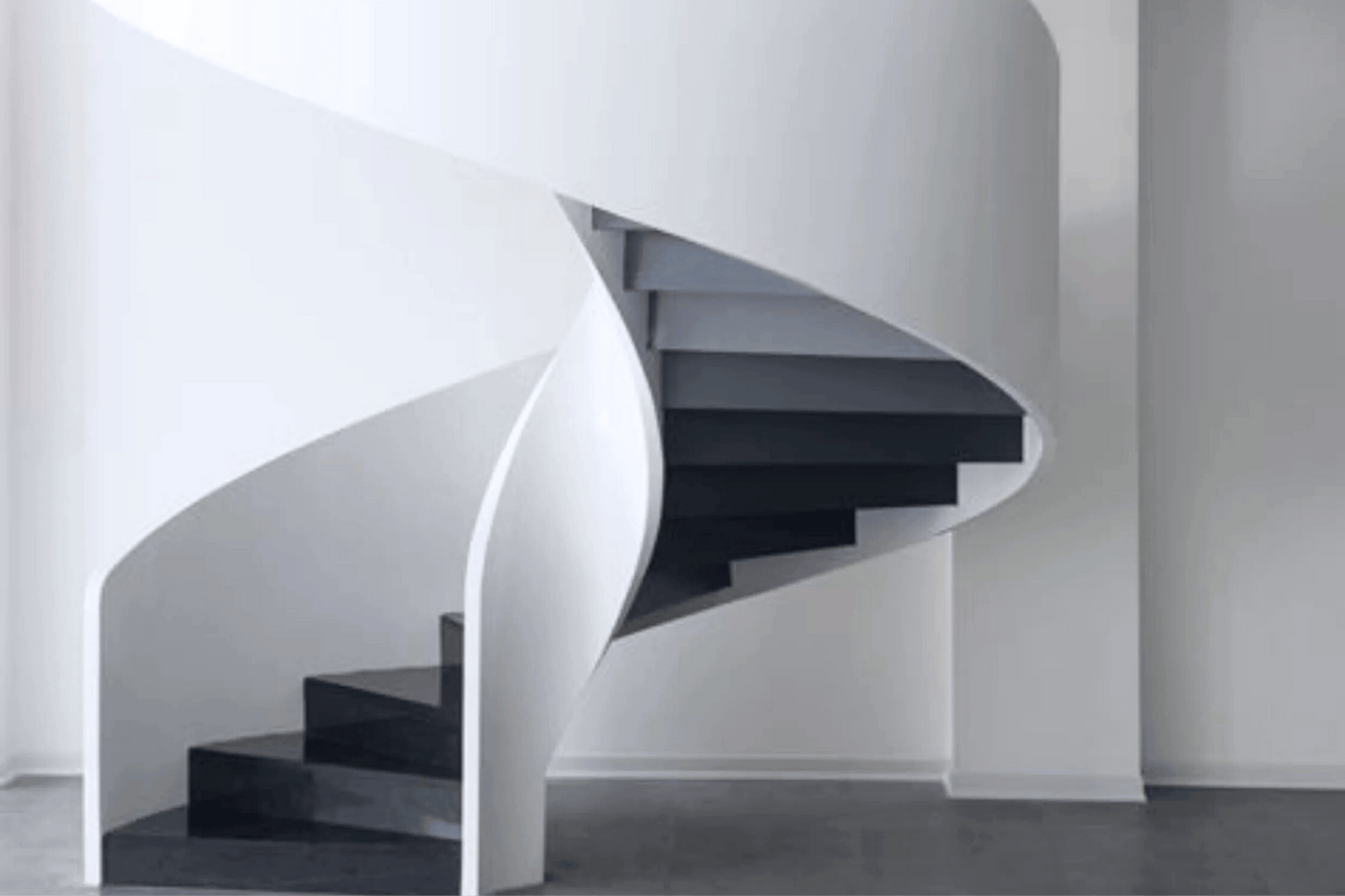 YHS Custom solid surface stone Spiral staircase black and white light luxury