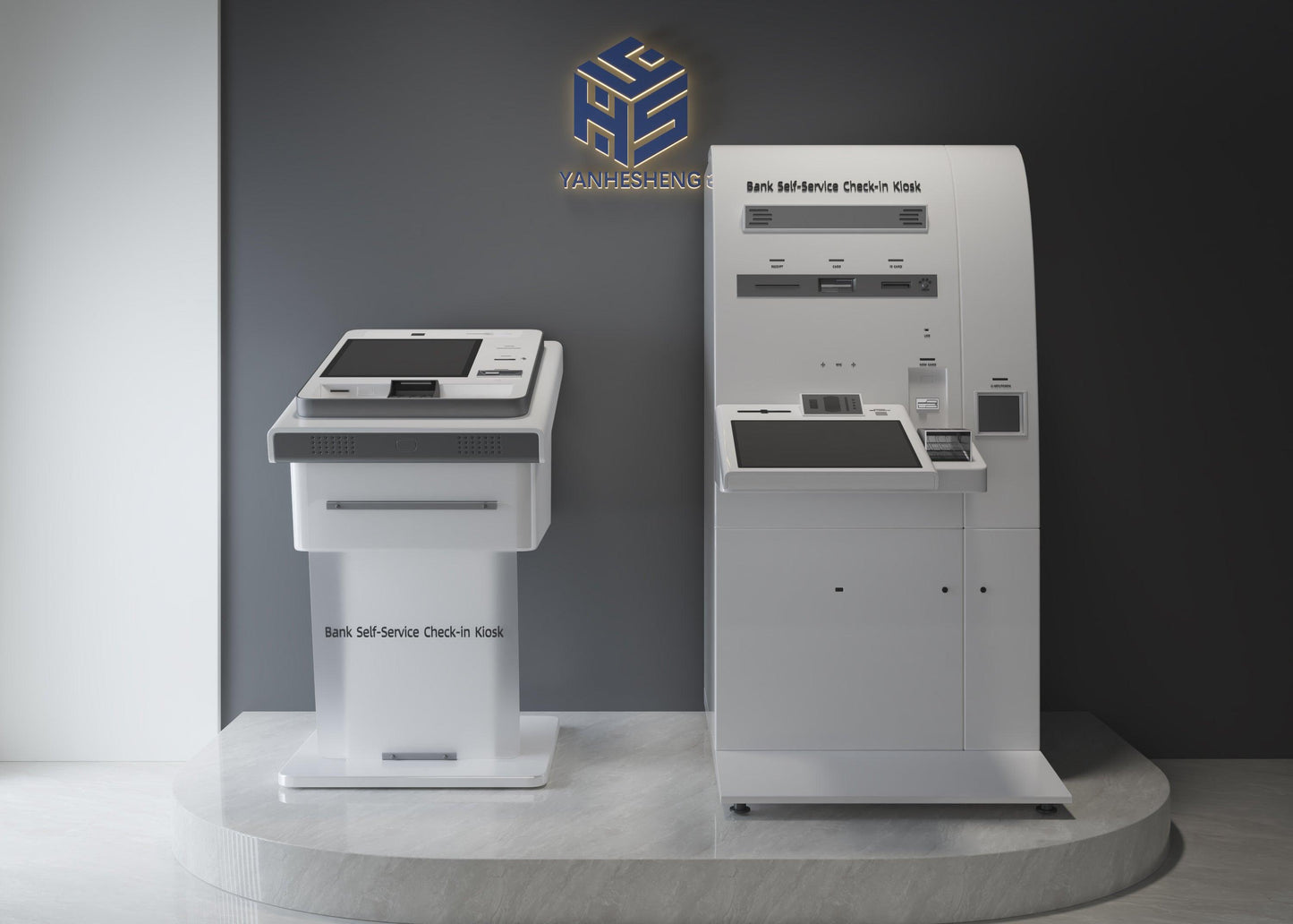 YHS corian custom bank self-service kiosk check in counter at port