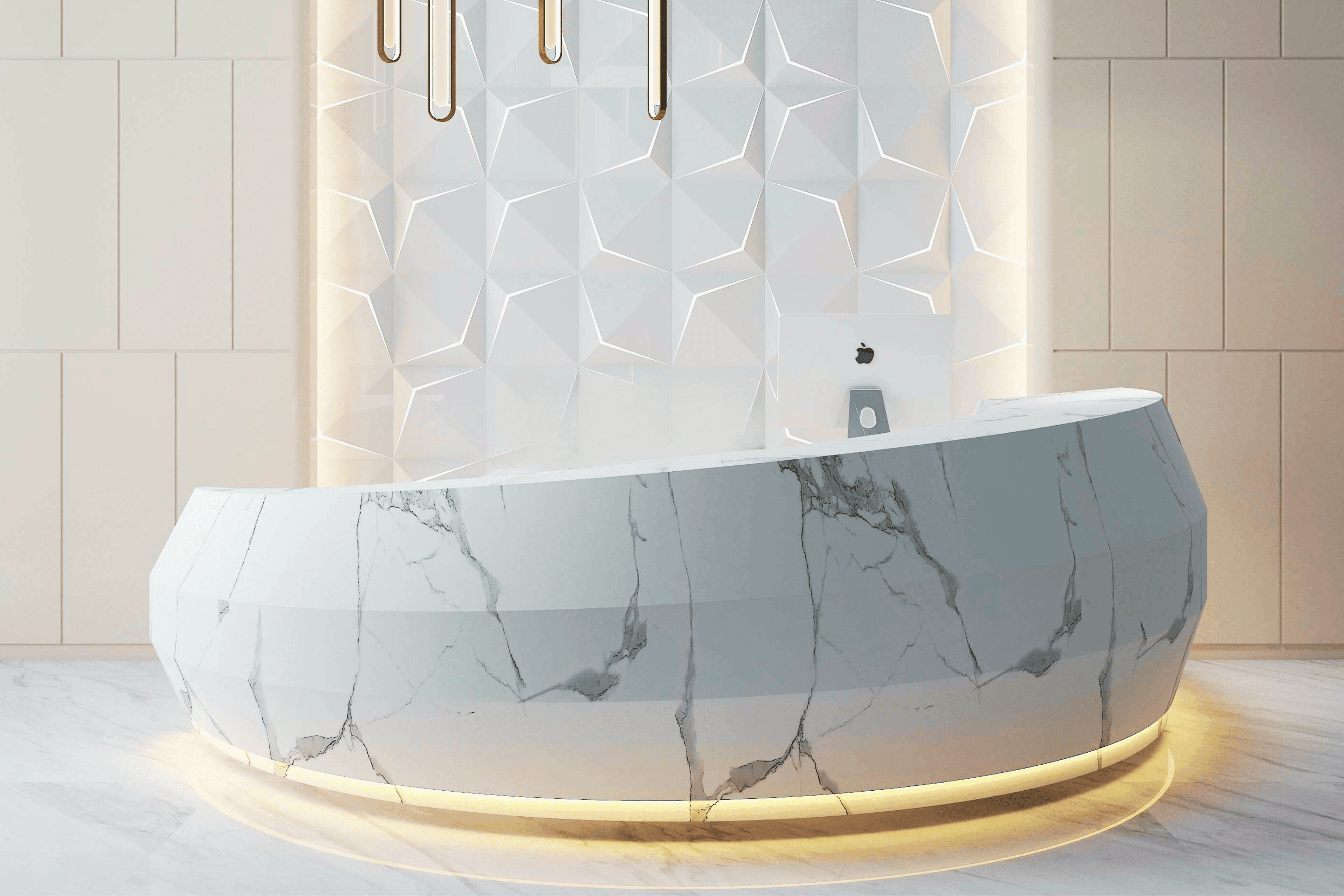 Half Round reception desk Solid surface stone oem hotel orrange 220cm ...