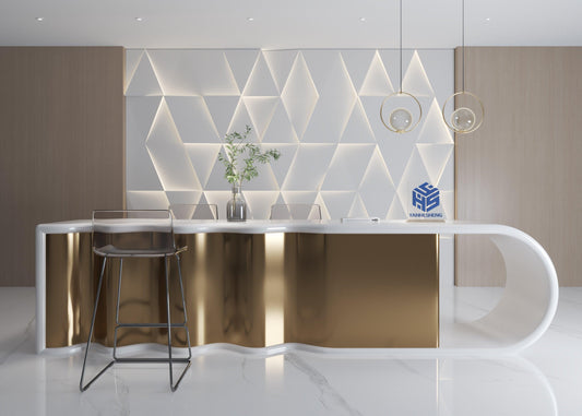 YHS kitchen buffet with hutch solid surface white countertop ISLAND