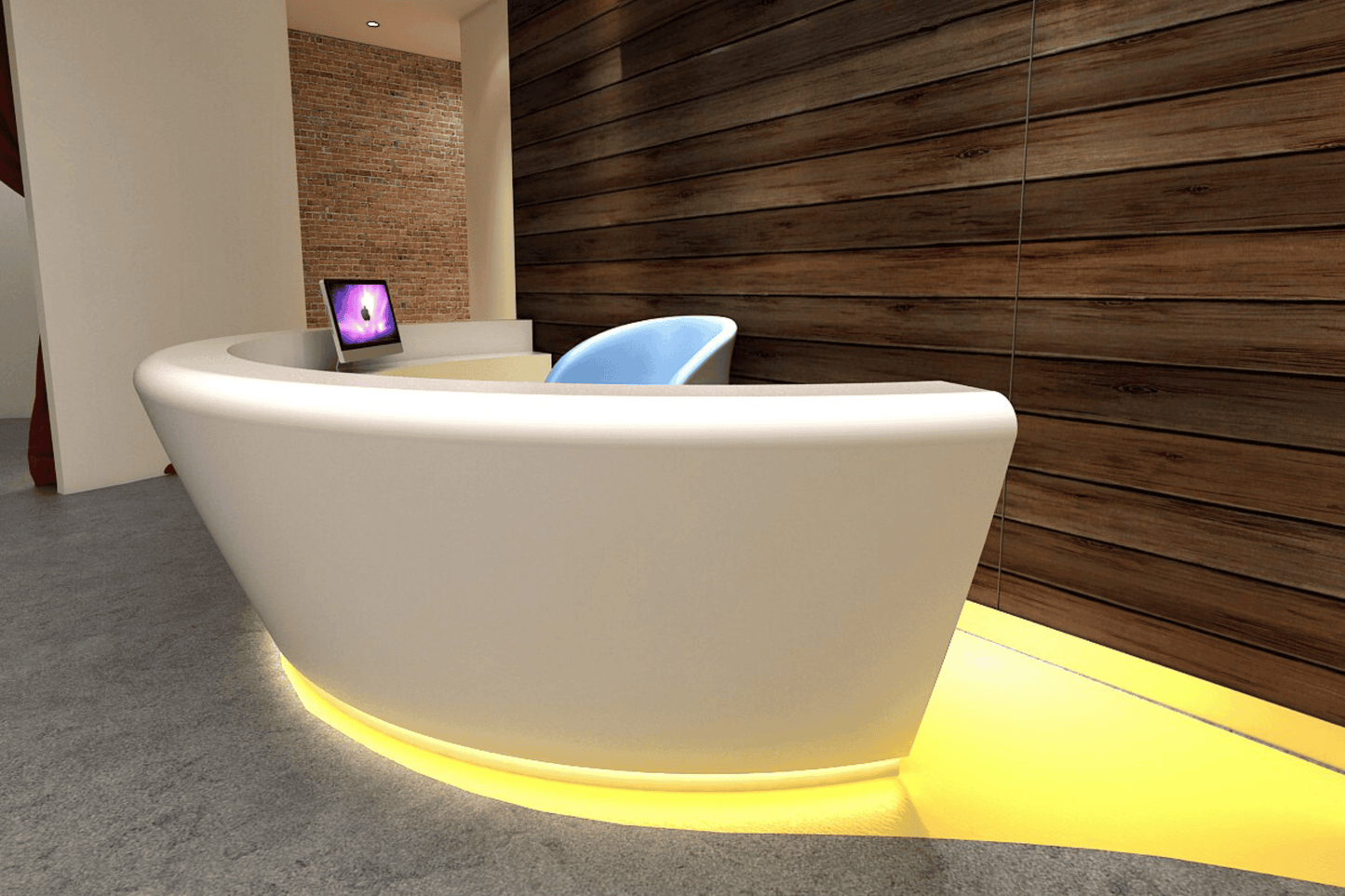 front reception desk hotel circular white matt 200cm front desk